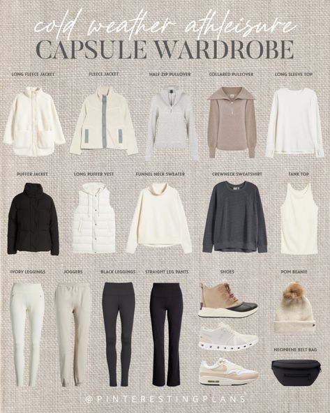 Athleisure Capsule Wardrobe - Pinteresting Plans Scotland Capsule Wardrobe Fall, Outdoor Capsule Wardrobe, Ski Capsule Wardrobe, Camping Capsule Wardrobe, Professional Athleisure Outfits, Gym Capsule Wardrobe, Classy Athleisure Outfits, Jacket Capsule Wardrobe, Neutral Wardrobe Outfits