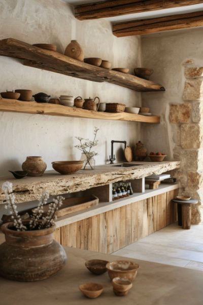 18 Wabi-Sabi Kitchen Interior Ideas You Will Love! (Concept Designs) - My Decor Inspo Wabi Sabi Kitchen Shelves, Wabi Sabi Kitchen Inspiration, Wabi Sabi Kitchen, Kitchen Interior Ideas, Wabi Sabi House, Wabi Sabi Living Room, Wabi Sabi Living, Rustic Kitchen Backsplash, Unfitted Kitchen