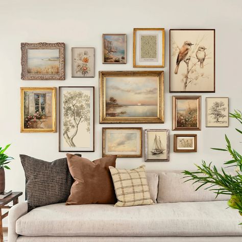 French Country Gallery Wall Print Set, Vintage Spring Prints, Landscape Painting Printable Wall Art, Farmhouse Wall Decor, Antique Print - Etsy 20 X 30 Picture On Wall, Vintage French Farmhouse Decor, Cottage Wall Collage, Vintage Boho Wall Decor, Picture Wall Ideas Vintage, French Farmhouse Wall Decor, Painting Placement On Wall, Bathroom Wall Gallery, Art Wall Apartment