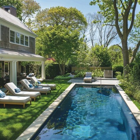 Owens • Instagram Pretty Pools, Water Slides Backyard, Hamptons Pool, Small Pools Backyard, Country Pool, Landscaping Around Pool, Oval Pool, Backyard Pool Landscaping, Outside Patio