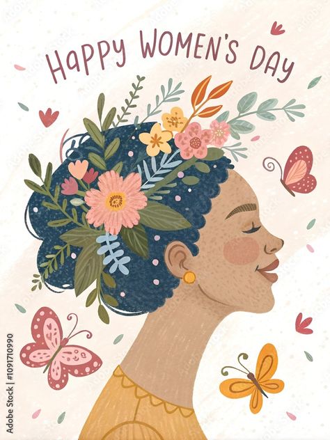 woman, floral hair, artistic, women’s day, femininity, march 8, celebration, beauty, flowers, soft colors, whimsical, dreamy, butterflies, spring, floral arrangement, peaceful, symbolic, elegance, delicate, natural, tender, joy, international women’s day, femininity and nature, beauty of women, decorative, inspiring, feminine inspiration, cheerful, imaginative, modern, unique, happy, lightness, love of nature, positivity Feminine Inspiration, Beauty Flowers, 8 March, International Women’s Day, Love Of Nature, March 8, Whimsical Illustration, Hair Design, Woman’s Day