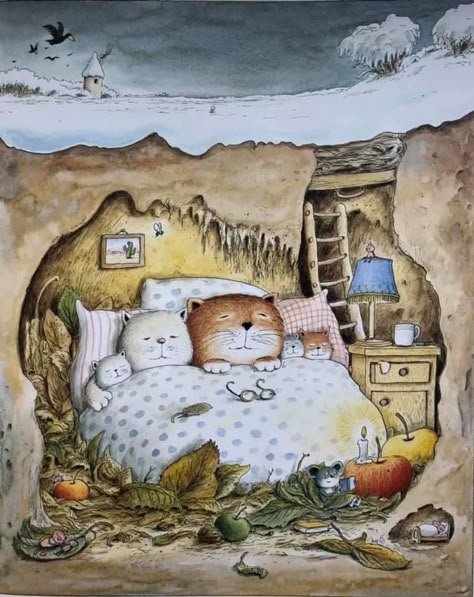 Storybook Art, Winter Illustration, Fairytale Illustration, Cat Family, Fairytale Art, Dessin Adorable, Arte Fantasy, Woodland Creatures, Happy Cat