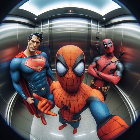 Spiderman, superman and deadpool fisheye pfp Spider Pfp, Superman Pfp, Fisheye Pfp, Diy Wall Collage, Superman Photos, Deadpool Pictures, Cyrus The Great, Hard Photo, Deadpool And Spiderman