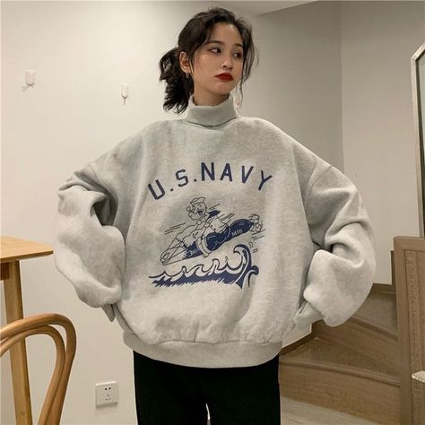 Velvet Turtleneck, Harajuku Punk, Hoodie Cartoon, Vintage Cartoons, Pullover Women, Aesthetic Hoodie, Turtleneck Pullover, Mom Hoodies, Women Sweatshirt