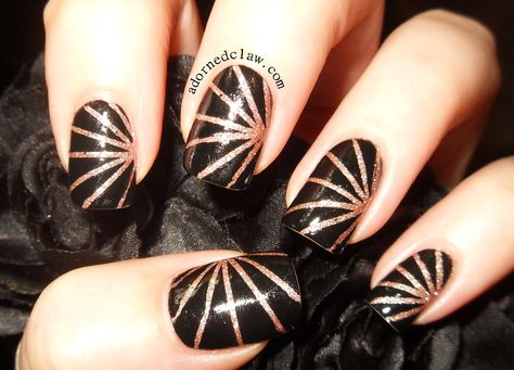 sparkly nail art using striping tape Black Nails With Gold Stripe, Striping Tape Nail Art Tutorials, Nail Striping Tape Designs, Nail Striping Tape Designs Ideas, Stripping Tape Nail Art Design, Tape Nail Art, Nail Tape, Retro Nails, Subtle Nails