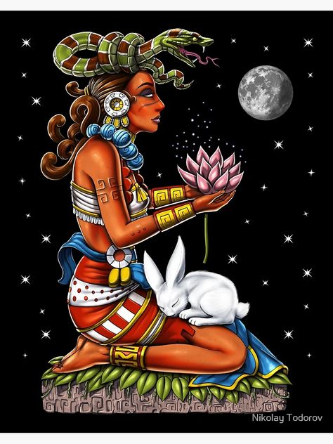 "Mayan Goddess Ixchel" Art Board Print for Sale by Nikolay Todorov | Redbubble Ixchel Goddess Tattoo, Ix Chel Goddess, Ixchel Tattoo, Ixchel Goddess, Crone Art, Mesoamerican Mythology, Mayan Queen, Goddesses Art, Goddess Ixchel