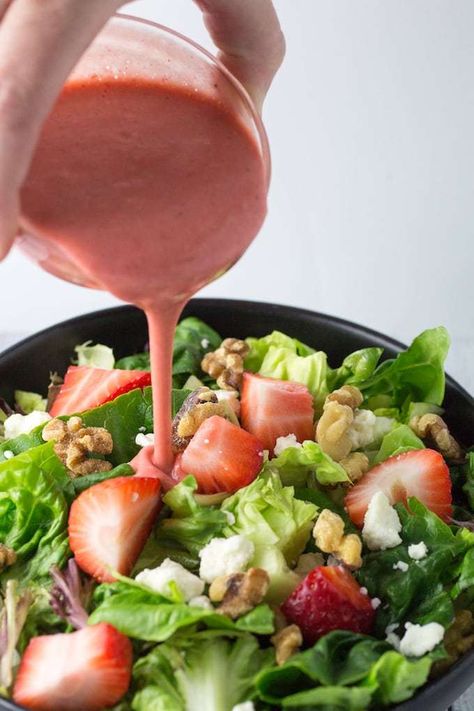 Strawberry Salad Dressing Strawberry Salad Dressing, Salad Dressing Recipe, Simple Vinaigrette, Salad Dressing Recipes Homemade, Salad Dishes, Best Gluten Free Recipes, Salad Recipes For Dinner, Strawberry Salad, Gluten Free Recipes For Dinner