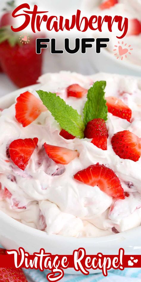 This Strawberry Fluff Salad recipe is an easy dessert salad that is cool and creamy for summer and popular during the holidays. Great for parties, picnics, and potlucks. Strawberry Fluff Dessert, Strawberry Fluff Salad, Salad For Summer, Strawberry Salad Recipe, Fluff Salad Recipes, Strawberry Fluff, Fluff Salad, Easy Sweets, Fluff Recipe