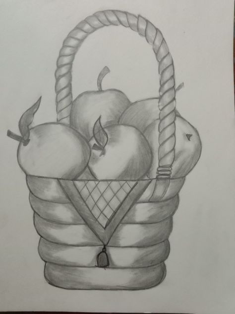 Apple Sketch, Sketches Pencil, Art Sketches Pencil, Fruits Basket, Fruit Basket, Pencil Sketch, Drawing Sketches, Art Sketches, Pencil