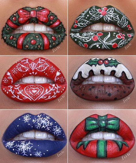 Alexis Telemundo (@lxstv) on Instagram: “🎄Christmas Lips 2017🎄 December was all about Christmas lip art for me, and I was really happy with…” Christmas Lips, Funny Lips, Christmas Kisses, Shimmer Lipstick, Christmas Eye Makeup, All About Christmas, Lip Art Makeup, Lips Art, Holiday Lip