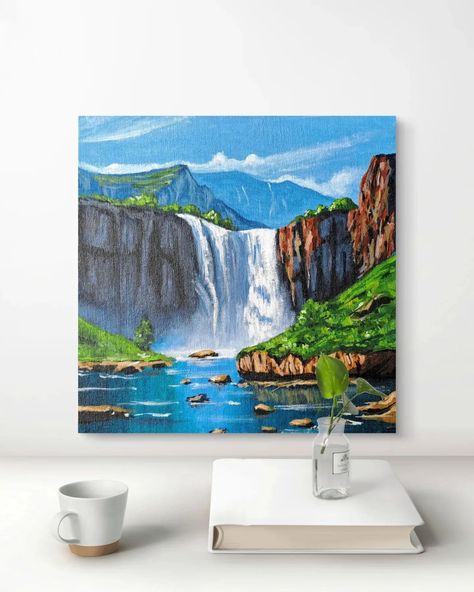 🏞️🌊🍃❤️ Painting reference @correaart_ #waterfallpainting#waterfall#acrylicpainting#canvaspainting#naturepainting#art#artist#artpainting#nnature [ acrylicpainting , waterfall painting , waterfall, nature painting] Waterfall Painting Easy, Colourful Paintings, Waterfall Painting, Abstract Art Paintings Acrylics, Waterfall Paintings, Painting Reference, Water Fall, Canvas Drawings, Photo To Cartoon