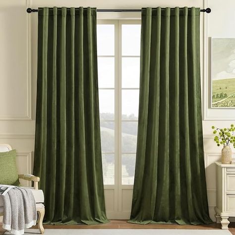 Amazon.com: Nemia Olive Green Velvet Curtains for Bedroom Window with Back Tab, Super Soft Vintage Luxury Heavy Drapes, Thermal Insulated Room Darkening Curtain for Living Room, 52" W x 84" L, 2 Panels : Home & Kitchen Olive Green Velvet Curtains, Heavy Drapes, Curtains For Bedroom Window, Green Velvet Curtains, Olive Green Velvet, Window Curtains Bedroom, Curtain For Living Room, Curtains For Bedroom, Insulated Curtains