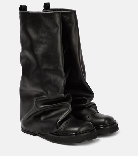 The Attico Shoes for Women | Mytheresa Bday List, Leather Combat Boots, The Attico, Knee High Leather Boots, Leather Ballet Flats, Flat Boots, Thick Heels, Pretty Shoes, Dream Shoes