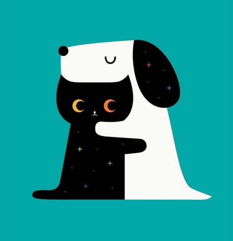 By #andywestface on instagram #illustration #cat #dog #hug Andy Westface, Cat And Dog Drawing, Hug Illustration, Cat Hug, Art Painting Tools, Diy Abstract Canvas Art, Dog Vector, To Be Kind, Space Cat