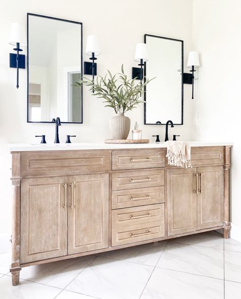 Bathroom Sconces Double Vanity, Restoration Hardware Bathroom, Home Depot Vanity, Counter Bathroom, Master Bath Vanity, Small Bathroom Sinks, Farmhouse Vanity, Neutral Bathroom, Best Bathroom Vanities