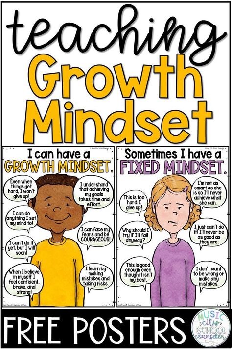 Growth Mindset Resources, Growth Mindset Bulletin Board, Growth Mindset For Kids, Teaching Growth Mindset, Growth Mindset Classroom, School Counseling Activities, Free Posters, School Counseling Lessons, Mindset Activities