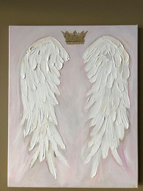 Angel Wings Art Painting, Crown Nursery, Wings Painting, Crown Painting, Akiane Kramarik, Angel Wings Painting, Angel Wings Wall Decor, Angel Wings Art, Diy Angels