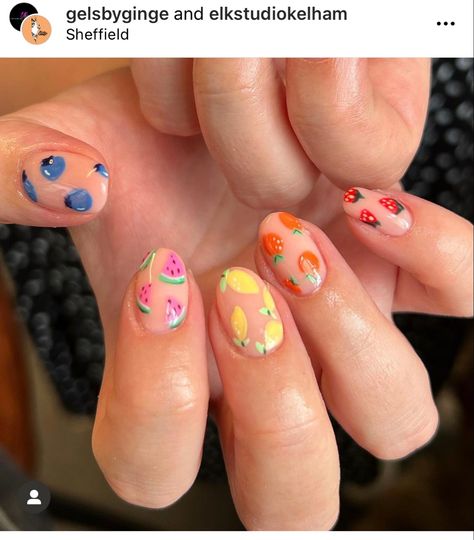 Fruit Nail Designs, Fruit Nail Art, Summery Nails, Cute Gel Nails, Short Acrylic Nails Designs, Manicure Y Pedicure, Dream Nails, Fire Nails, Funky Nails