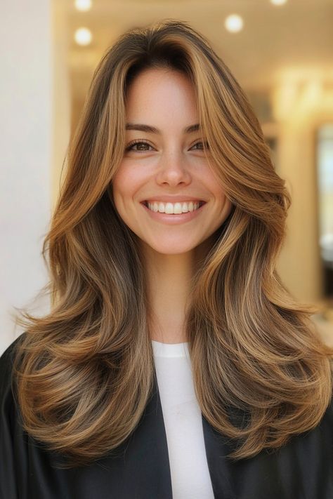 Click for More ➡️ | Save for Later ❤️This subtle layered style pairs beautifully with a golden olive hue, ideal for warm skin tones seeking a soft yet distinct color upgrade. (Golden Olive Subtle Layers - Haircuts For Long Hair With Layers) Layers Haircuts, Long Hair With Layers, Subtle Layers, Chic Haircut, Haircuts For Long Hair With Layers, Layered Style, Warm Skin Tone, Hair With Layers, Haircuts For Long Hair