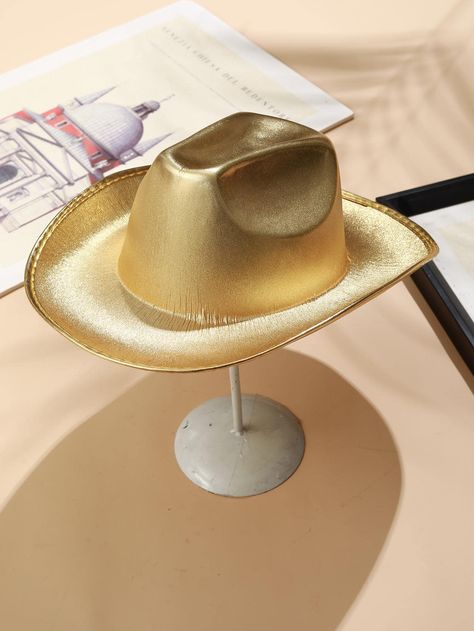 Gold  Collar  Fabric   Embellished   Women Accessories Women Fedora, Gold Hat, Gold Hats, Spirit Week, Gold Collar, Fedora Hat, Eras Tour, Fedora, Cowboy Hats