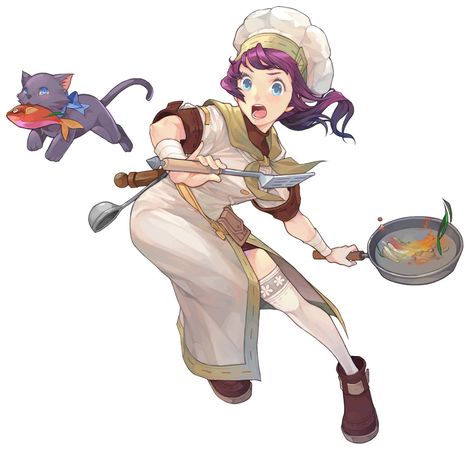 Chef Female - Characters & Art - Lime Odyssey: The Chronicles of Orta Cooking Character Design, Chef Character Art, Cook Character Design Female, Female Chef Character Design, Dnd Cook Character Art, Cook Fantasy Art, Cook Character Design, Baker Character Design, Chef Art Drawing