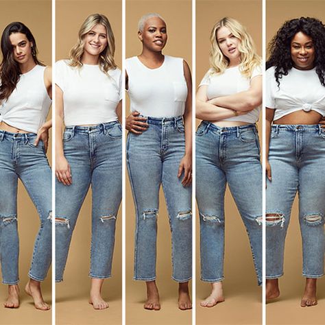 Good American Now Shows You Exactly How Jeans Will Look In Your Size Good American Jeans Plus Size, Good American Jeans Outfits, Good American Jeans, Plus Size Jeans Outfit, Brown Leather Skirt, American Denim, American Jeans, Fast Fashion Brands, Love Clothing