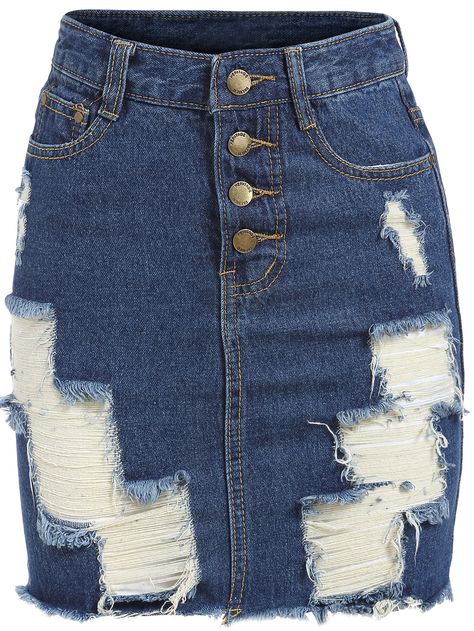 Blue Ripped Buttons Denim Skirt    -SheIn Ripped Denim Skirts, Denim Button Skirt, Special Love Quotes, Ripped Denim, Ripped Jeans, Denim Skirt, Denim Shorts, Womens Skirt, Summer Fashion