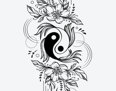 Floral Yin Yang, Yin Yang Spine Tattoo, Unique Thigh Tattoos Women, Ying Yang Sign, Ying Yang Tattoo, Character Tattoos, Tattoo Thoughts, Yang Tattoo, Nightmare Before Christmas Tattoo