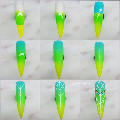 Step By Step Nail Art, Lime Green Nails, Types Of Nail Polish, Neon Nail Art, Fab Nails, Nail Place, Amazing Nails, Japanese Nail Art, Nail Art Ombre