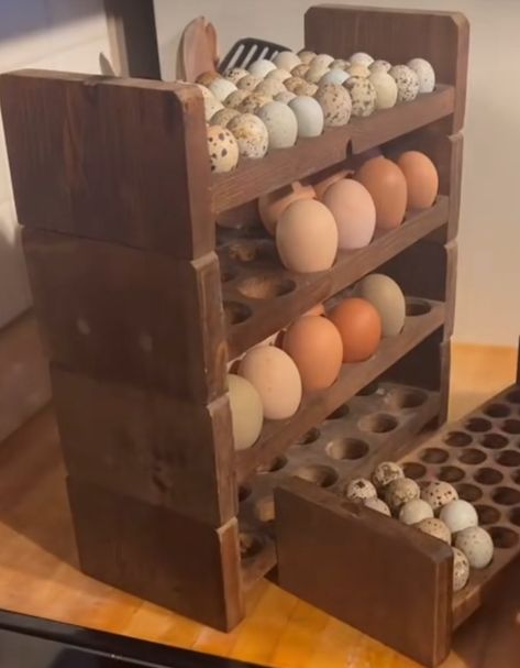 Egg Rack Diy, Egg Sorter Diy, Quail Egg Holder Diy, Diy Egg Holder Wood, Egg Holder Ideas, Egg Storage Ideas, Diy Egg Holder, Quail Egg Holder, Fresh Egg Storage