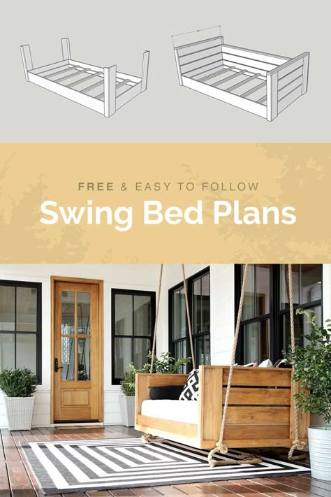 Diy Porch Swing Bed, Porch Swing Plans, Porch Bed, Porch Diy, Diy Swing, Diy Porch Swing, Front Porch Swing, Porch Swing Bed, Swing Bed