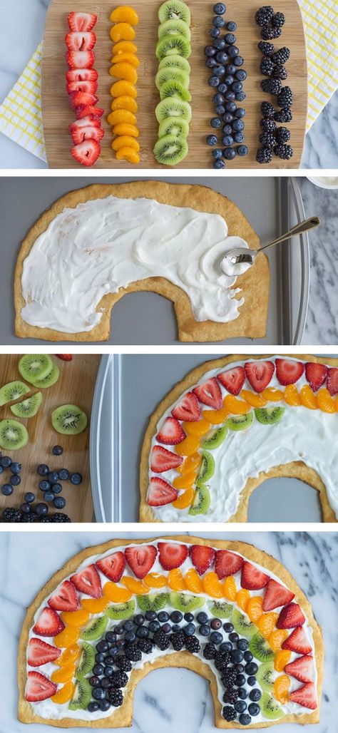 Rainbow Fruit Pizza, Pizza Vegetariana, Well Plated, Pizza Vegana, Fruit Pizza Sugar Cookie, St Patricks Day Food, Preschool Snacks, Rainbow Fruit, Crescent Roll Dough