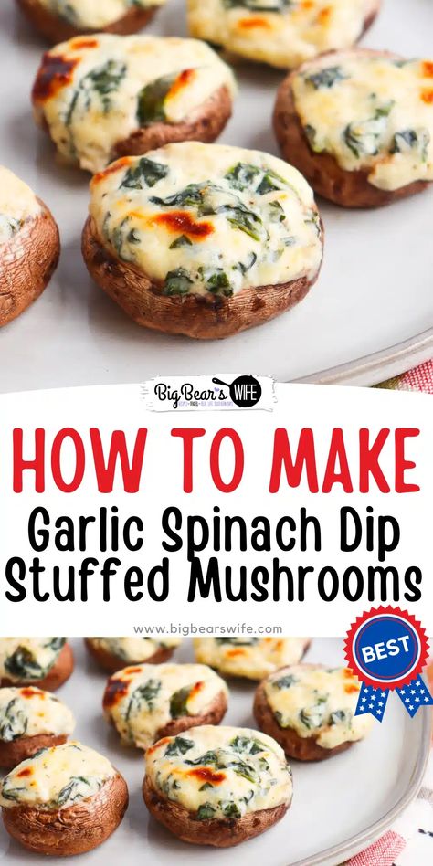 Spinach Dip Stuffed Mushrooms, Ranch Sandwich, Chicken Bacon Ranch Sandwich, Mushrooms Recipes, Stuffed Mushrooms Easy, Mushroom Stuffed, Hosting A Party, Garlic Spinach, Stuffed Mushroom