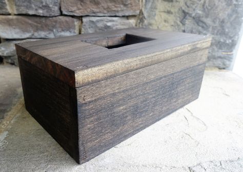 Box Covers Diy, Diy Tissue Box Cover, Minwax Dark Walnut, Hart House, Kleenex Box Cover, Kleenex Box, Dark Walnut Stain, Tissue Box Cover, Walnut Stain