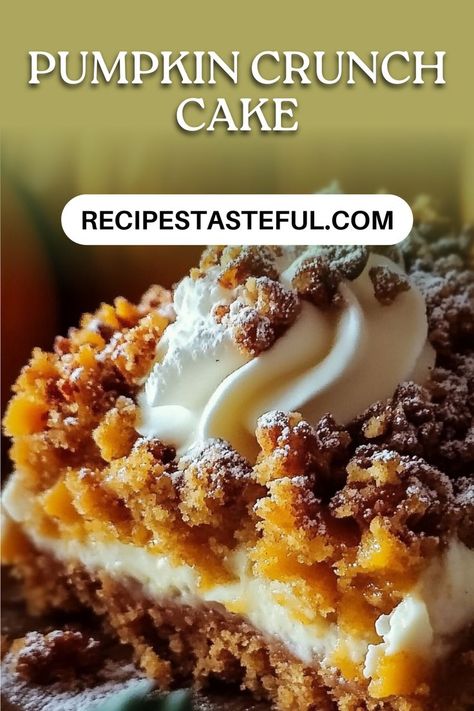 This Pumpkin Crunch Cake is a deliciously layered dessert that combines pumpkin puree, spices, and a buttery topping. It’s easy to make and perfect for fall gatherings, bringing a comforting flavor that everyone will love. Serve it warm or chilled with a dollop of Cool Whip for a delightful treat! Cool Whip Desserts, Pumpkin Puree Recipes, Pumpkin Crunch Cake, Pumpkin Sheet Cake, Pumpkin Crunch, Layered Dessert, Crunch Cake, Layered Desserts, Vegetarian Cake