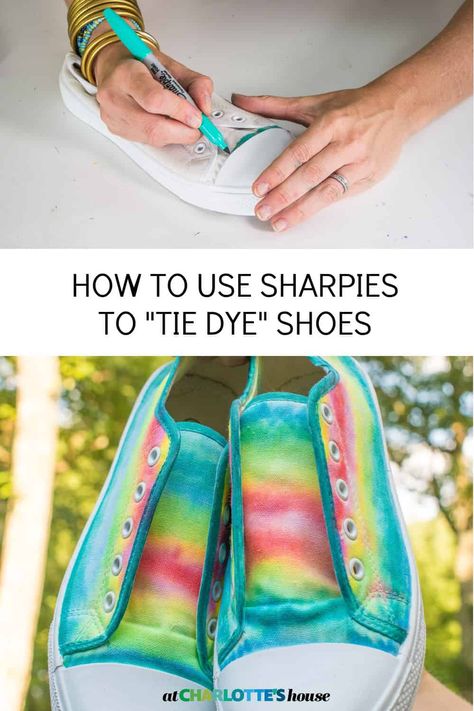 Rainbow Shoe, Canvas Shoes Diy, Sharpie Shoes, Sharpie Tie Dye, Dye Shoes, Ty Dye, Sharpie Colors, Painted Shoes Diy, Tie Dye Shoes