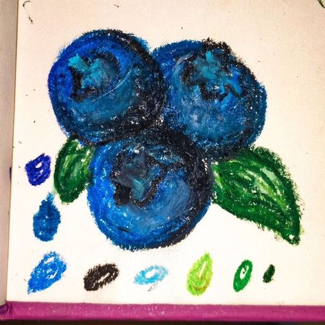 Oil Pastel Blueberry, Simple Pastel Painting, Oil Pastel Art Aesthetic Easy, Small Oil Pastel Drawings, Simple Oil Pastel Drawings, Simple Crayon Drawings, Oil Pastel Inspiration, Crayon Art Easy, Oil Pastel Flower Art