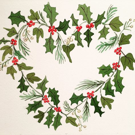 Watercolour & ink Holly And Ivy, Watercolour Ink, Watercolor And Ink, Surface Design, Ivy, Illustrator, Craft Ideas, Illustrations, Christmas