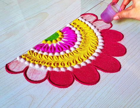 Rangoli Designs In Semi Circle, Diwali Rangoli Half Circle, Half Circle Rangoli Designs Diwali, Rangoli Half Circle, Semicircle Rangoli Designs, Half Rangoli Designs, Semi Circle Rangoli Designs, Half Circle Rangoli Designs, Door Rangoli Designs