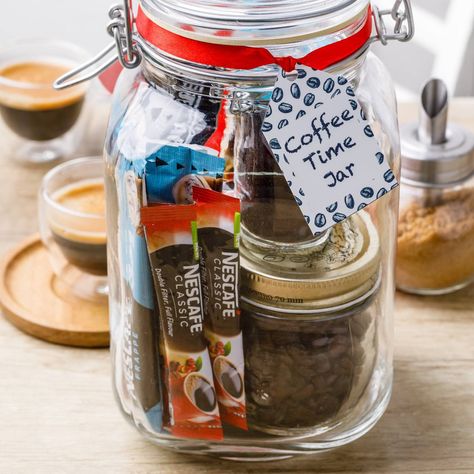 Thanks for signing up! - Miss Wish Coffee Bar In A Jar Gift, Mini Nutella Gift Ideas, Coffee Jar Crafts, Coffee Can Diy Projects, Coffee Can Crafts, Xmas Funny, Coffee Kit, Gift Jars, Coffee Jar