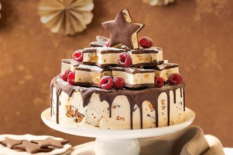 Honeycomb ice-cream cake with shortbread stars Christmas Ice Cream Desserts, Amazing Christmas Desserts, Christmas Ice Cream Cake, Holiday Ice Cream, Christmas Ice Cream, Waffle Ice Cream, Festive Desserts, Recipes Indian, Dairy Free Dessert