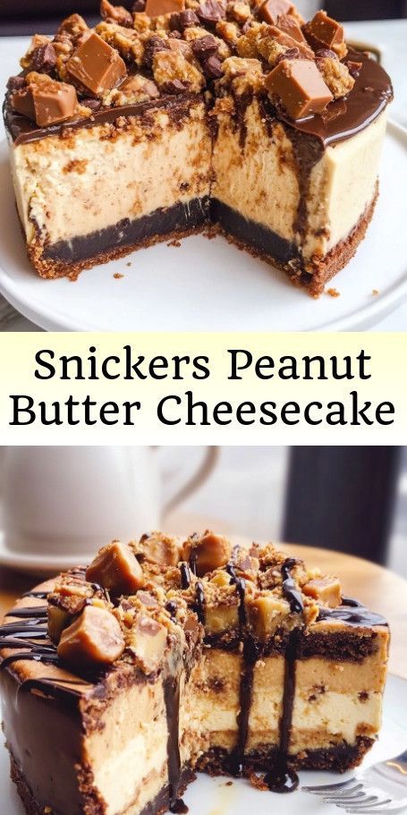 Cheesecake Heaven: Snickers Peanut Butter Delights Recipe This decadent Snickers Peanut Butter Delights dessert combines the iconic flavors of Snickers with creamy peanut butter and cheesecake for a sweet escape that's perfect for any occasion. Follow this simple recipe to impress your guests and let this dessert be the talk of your next gathering! #SnickersCheesecake #PeanutButterDessert #DessertLovers #SweetTooth #IndulgentEats #HomemadeGoodness Peanut Butter Delight Recipe, Snickers Cheesecake, Chocolate Chip Cheesecake, Peanut Butter Cheesecake, Impressive Recipes, Peanut Butter Desserts, Sweet Escape, The Talk, Creamy Peanut Butter