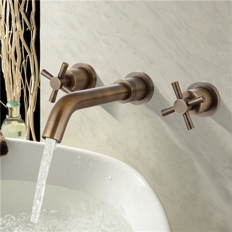 Wall Mount Faucet Bathroom Sink, Bathroom Basin Taps, Antique Brass Bathroom, Wall Mounted Bathroom Sinks, Wall Taps, Wall Mount Faucet Bathroom, Bathroom Sink Taps, Wall Mounted Bathroom Sink, Brass Bathroom