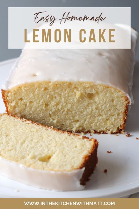 Loaf of lemon cake on a white plate. Cake 9x13, Lemon Cake From Scratch, Homemade Lemon Cake, Cake From Scratch, Chocolate Recipes Homemade, Homemade Recipes Dessert, Homemade Cheesecake, Lemon Cake Recipe, Cupcake Recipes Chocolate