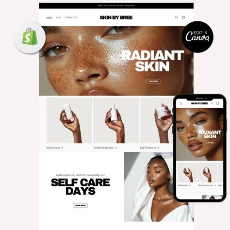 This Luxury Shopify skincare website comes equipped with customizable store banners, easily editable using Canva. You will receive -Shopify Theme Zip File -10 Editable Canva Website Banners -Installation Guide ALL PHOTOS ARE INCLUDED FOR YOU TO USE Preview the website here https://quickstart-1b527bff.myshopify.com/?_ab=0&_fd=0&_sc=1 Password hello You will need Canva PRO HOW IT WORKS -Once purchased you can download the Shopify Theme & Canva Templates. The Installation Guide PDF file will also b Cosmetic Website Design Layout, Esthetician Website Ideas, Skin Care Banner Design, Digital Product Website Design, Skincare Banner Design, Shopify Store Design, Beauty Website Design Inspiration, Makeup Website Design, Skin Care Website Design