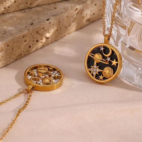 🌌✨ Embrace the cosmos with our Universe Pendant Necklace! Each pendant captures the beauty of the universe in stunning detail, sparkling with celestial charm. Perfect for those who love to shine bright and dream big. Grab yours now and add a touch of stardust to your style! 🌟💫 🛒https://tarot-treasures.com/products/universe-pendant-necklaces #UniverseNecklace #CelestialJewelry #shop #gift #CosmicCharm #StarryNight #JewelryAddict #FashionStatement #DreamBig #ShineBright #CelestialDesign #Star... Black And White Moon, Moon Earth, Celestial Theme, Planet Necklace, Star Motif, Necklace Moon, White Moon, Celestial Necklace, Classic Necklace