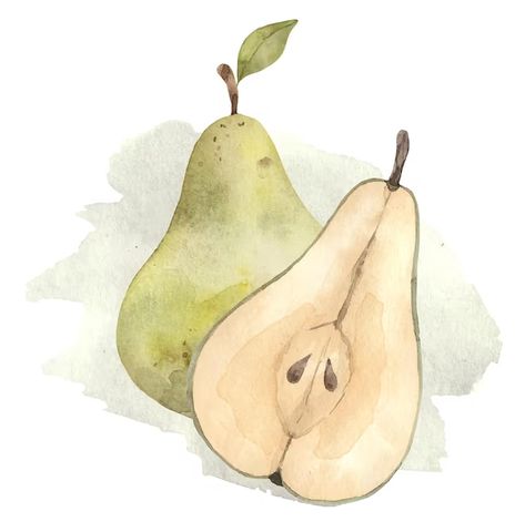 Pear Watercolor Painting, Aquarelle Ideas, Pear Artwork, Pear Watercolor, Pear Painting, Coastal Pictures, Fun Watercolor, Pear Art, Water Paint