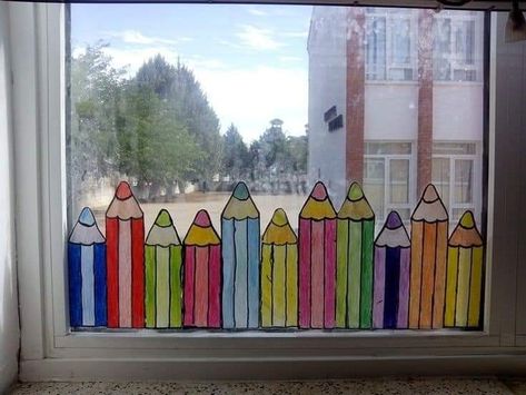 Pre K Window Decorations, School Windows Decorations, Window School Decoration, Classroom Window Decorations Ideas, School Window Painting Ideas, Classroom Window Painting Ideas, School Window Decoration Ideas, Classroom Windows Ideas, Preschool Window Decorations