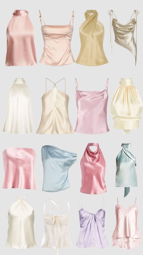 Satin Going-Out Tops #aesthetic #cute #pastelaesthetic #outfit #outfitcollage #outfitaesthetic #pretty #y2k #y2kaesthetic Satin Outfit Ideas, Outfit Ideas Board, Satin Outfit, Outfit Collage, Aesthetic Cute, Going Out Tops, Y2k Aesthetic, Pastel Aesthetic, Outfits Aesthetic