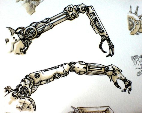 thumbnail mechanical arms by petera on DeviantArt Steampunk Arm, Steampunk Character, Robot Design Sketch, Steampunk Robot, Arm Drawing, Mechanical Arm, Arm Art, Arte Cyberpunk, Robot Design